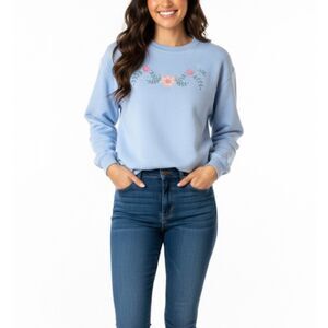 Vintage Light Blue Floral Embroidered Crewneck Sweatshirt Size S/M